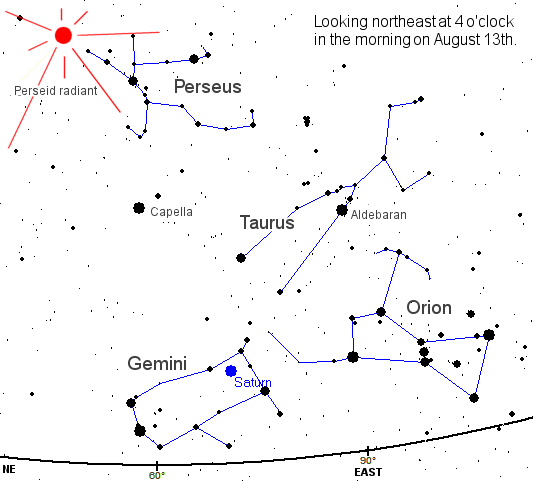Skymap for 2003 Perseid Meteor Shower